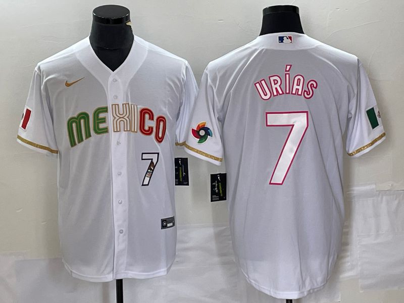 Men 2023 World Cub Mexico 7 Urias White Nike MLB Jersey style 2